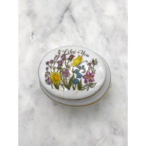 Small Floral Trinket Ring Box Gold Trim Friendship Japan Porcelain Wildflowers